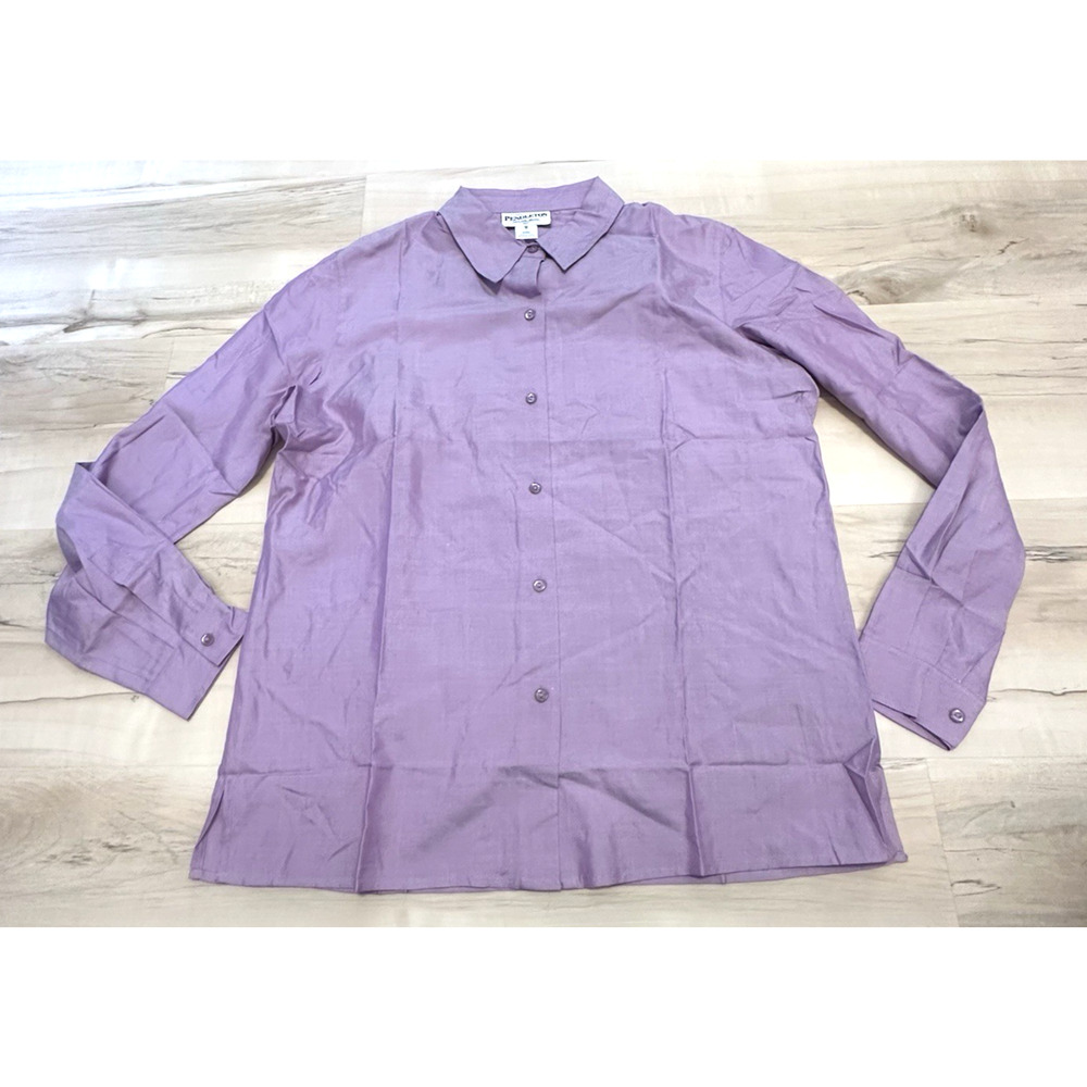 Pendelton Women 12 Shirt 100% Silk Collared Button Front Long Sleeve Purple NEW